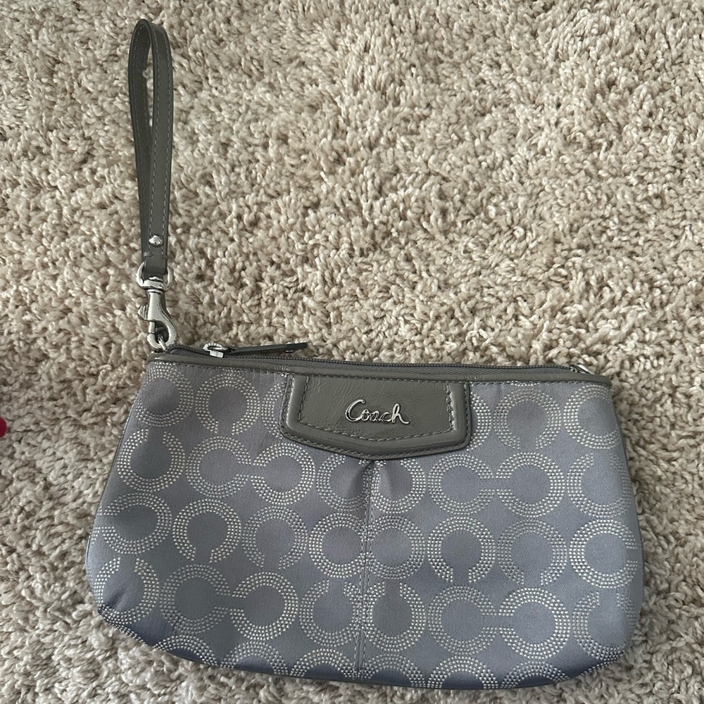 Silver and beige coach wallet
